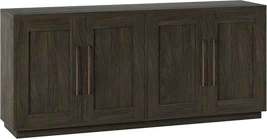 Henn&Hart 68" Sideboard Buffet Cabinet, Modern Credenza with 4 Panel Doors, Adjustable Shelves, and Cable Management Cut-Outs for Dining Room, Kitchen, Living Room or Entryway, Warm Brown