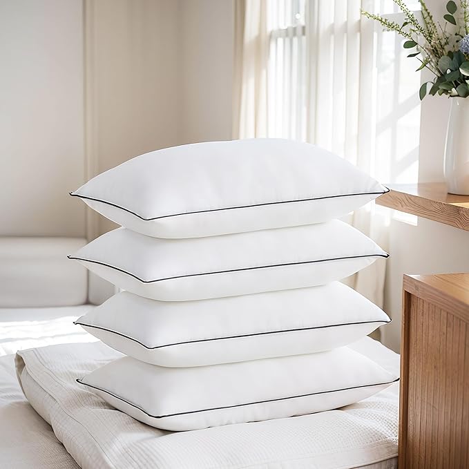Acanva Bed Pillows Queen Size Set of 4, Fluffy 3D Down Like Filled, Machine Washable, Soft and Supportive for Side, Back or Stomach Sleepers