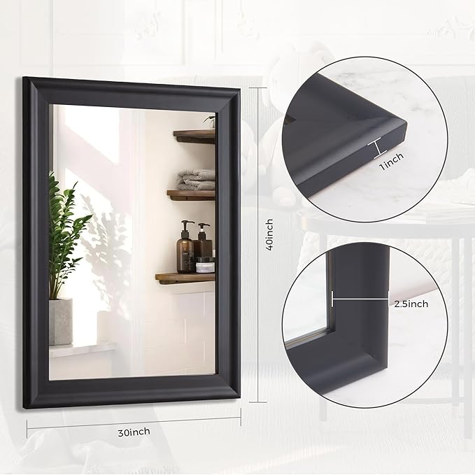 Black Wood Mirror for Bathroom,Rectangle Rustic 30 x 40 inch Vanity Mirror for Wall,Wooden Wall-Mounted Hanging Mirror for Entryway,Bedroom or Living Room