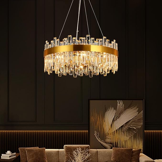 16 Light Gold Crystal Chandelier | Dia 24" Modern Round Crystal Chandeliers for Dining Room | Luxury Ceiling Light Fixture for Living Room | Bedroom | Entryway | Kitchen Island | Foyer