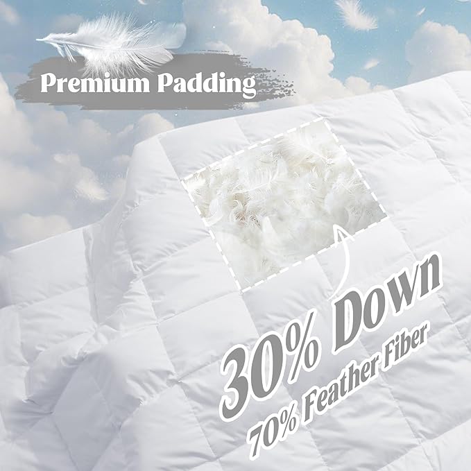 puredown® Soft Feather Down Blanket Lightweight Packable Down & Feather Fill Blanket for Indoor and Outdoor Use, Queen Size Blankets, 88"X90", Pure White