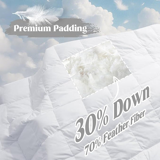 puredown® Soft Feather Down Blanket Lightweight Packable Down & Feather Fill Blanket for Indoor and Outdoor Use, Queen Size Blankets, 88"X90", Pure White