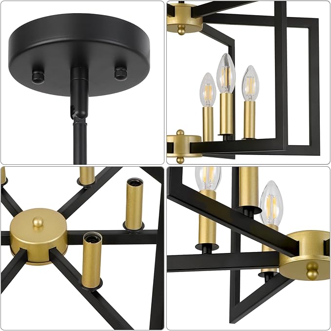 Black and Gold Chandelier Light Fixture, 6 Lights Geometric Modern Chandeliers for Dining Room Kitchen Farmhouse Entryway Living Room