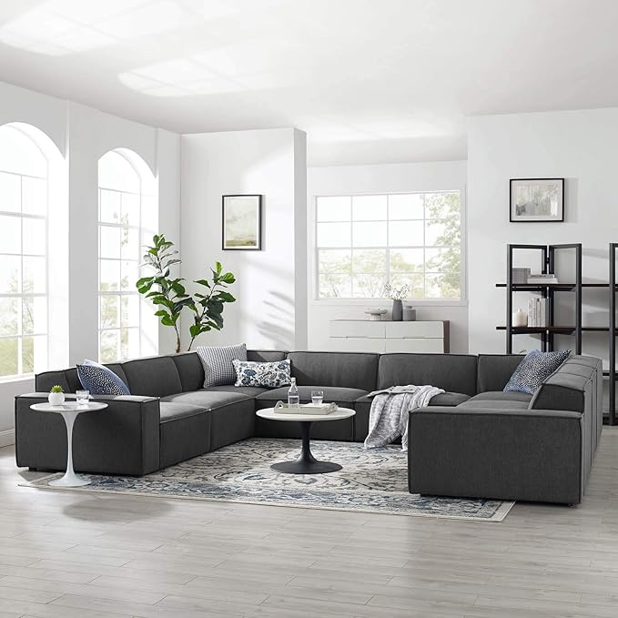 Modway Restore 8-Piece Upholstered Sectional Sofa in Charcoal