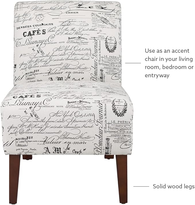 Lily Linen Script Accent Chair with Dark Walnut Legs by Linon