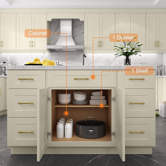 LOVMOR Kitchen Base Cabinets, Sideboard Storage Cabinet, Entryway Cabinet with 1-Drawer & Adjustable Shelf, 24" W X 24" D X 34-1/2"H