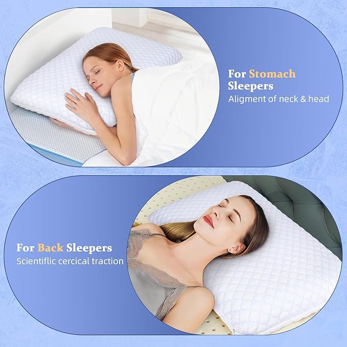 Thin Flat Pillow for Sleeping – 1.75" Ultra Slim Cooling Memory Foam Pillow for Stomach & Back Sleepers, Low Profile Neck Alignment Design with Soft Washable Cover,Supportive & Comfortable,16x24 Inch