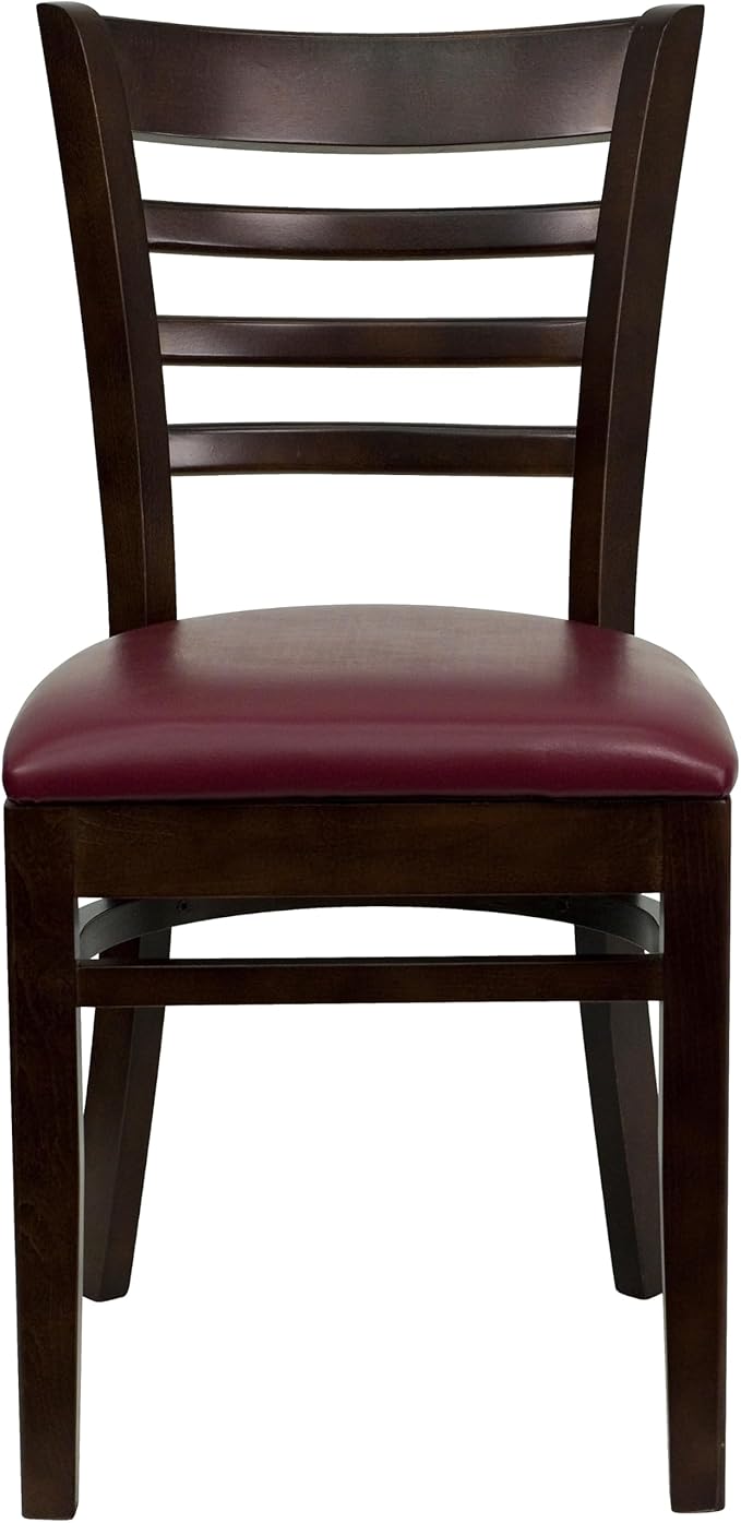 Flash Furniture HERCULES Series Ladder Back Walnut Wood Restaurant Chair - Burgundy Vinyl Seat