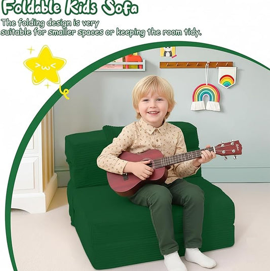 MeMoreCool Folding Sofa for Kids, Corduroy Fold Out Futon Chair, Small Foldable Floor Mattress, Portable Children Couch Sofa, Green