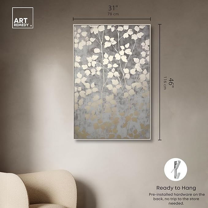 Art Remedy Silvery Gray Garden Canvas Elegant Floral Wall Art, Silver Frame, 30" x 45"