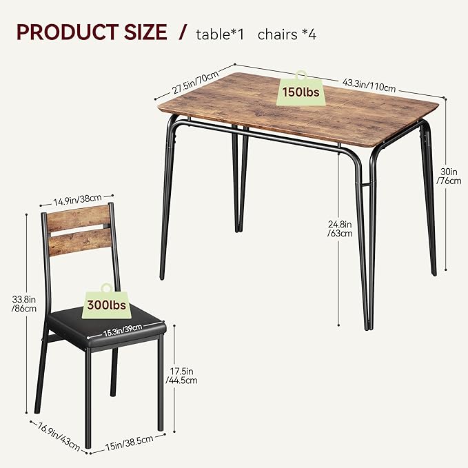 Dining Table for 2, Small Table and Chairs Set of 2, Square Dinette Set for 2, Dinner Table Set, 3 Piece Kitchen & Dining Room Sets for Small Space, Apartment (Vintage, Dining Table with 4 Chairs)