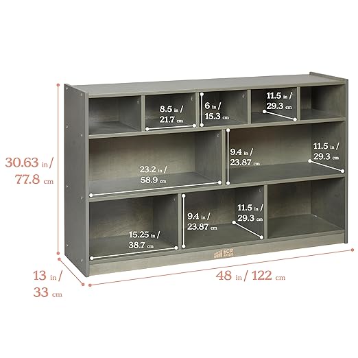 ECR4Kids 5+5 Cubby and Storage Mobile Tray Cabinet, Classroom Furniture, Grey Wash