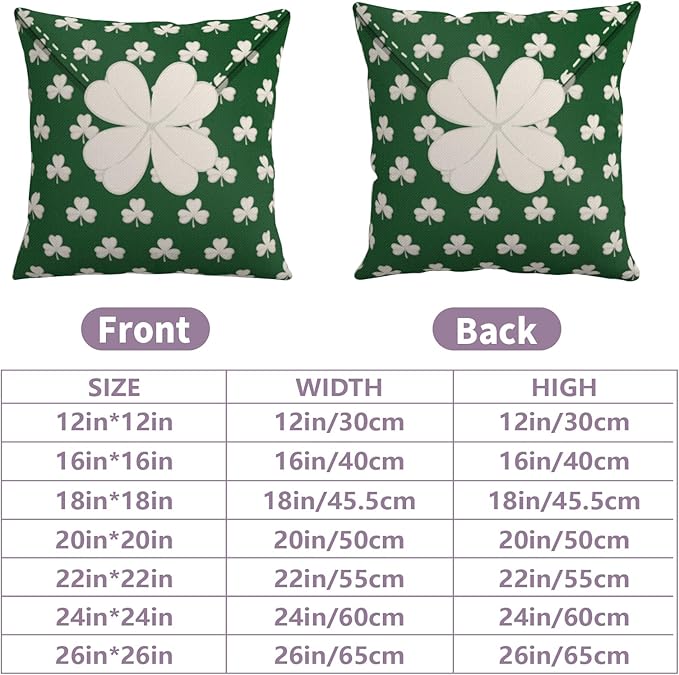 St Patricks Day Outdoor Decorative Pillow Covers 18x18 Set of 2 Green Shamrock Clover Pillows Cases Saint Patricks Day Envelope Pillowcase Covers for Spring Porch Home Sofa Couch