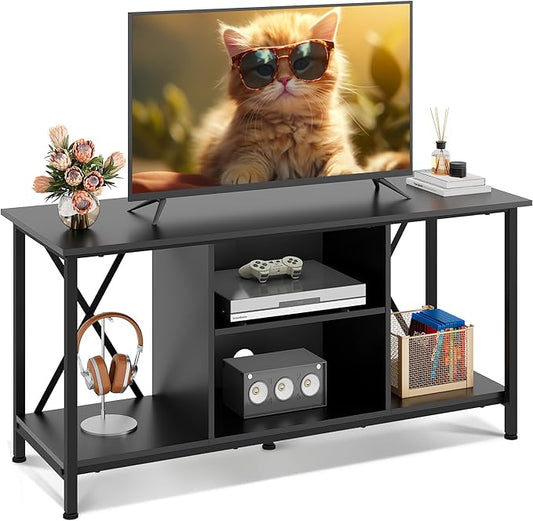 WLIVE Industrial TV Stand for up to 45 inch TV, Heavy-Duty Metal Frame Entertainment Center, Compact Media Console with Adjustable Shelf & Cable Management for Small Spaces, Living Room, Black