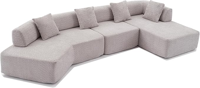 140" L-Shape Couch,Modern Minimalist Sleeper Sofa,Modular Sectional Couches with Chaise,Free Combination Foam-Filled Furniture,4 Seats Corner Chair for Dorm,Apartment,Studio,Office,Gray