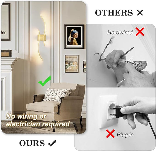 Battery Operated Wall Sconces Set of Two with Remote Control, Battery Wall Light, Stepless Colors 3000K-6000K & Dimming, Brass Rechargeable Wall Sconces for Living Room, Hallway, Bedroom, 27.5 Inch