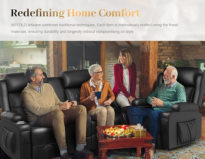Reclining Loveseat, 1 Massage Loveseat Recliner Sofa Heavy Weight Capacity, RV Love Seat Clearance with Console, USB, Type C Port, Storage, Cup Holders, 2 Single Power Recliner Chairs Heat & Massage