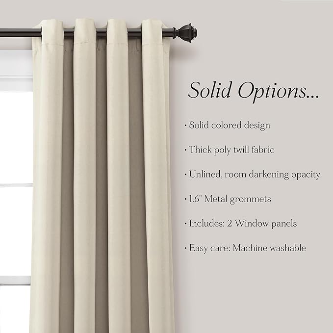 Lush Decor Insulated Grommet Blackout Window Curtain Panels, Pair, 52" W x 84" L, Neutral - Classic Modern Design - Chic Window Decor - Long Curtains For Living Room, Bedroom, Or Dining Room