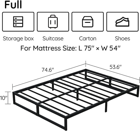 10 Inch Bed Frame Full Metal Platform Mattress Foundation with Steel Slat Support, No Box Spring Needed, Easy Assembly, Black