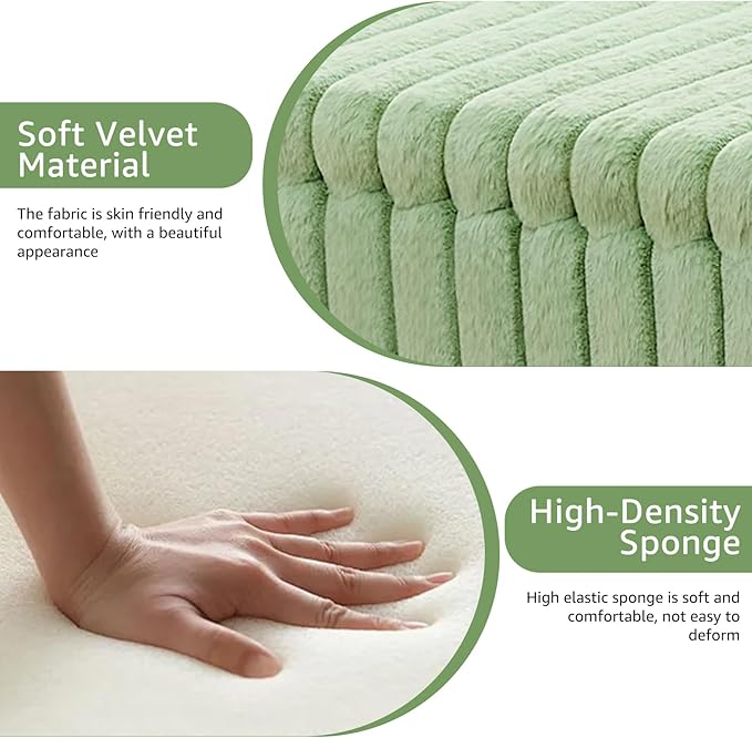 Wimarsbon Storage Ottoman,Soft Faux Fur Footstool with Padded Seat, Small Reading Vanity Chair, Footrest with Wood Tray for Couch, Mini Coffee Table or Display Stand (Light Green)