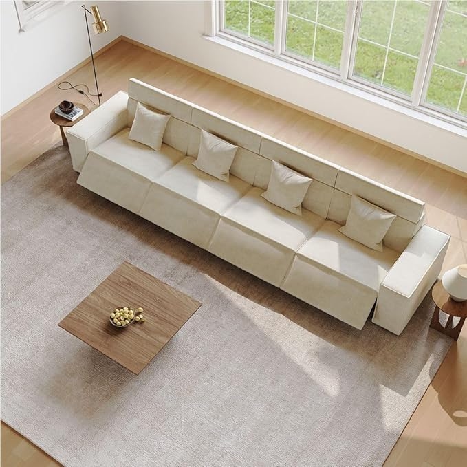 145" Power Sofa with Performance Fabric for Living Room, Sofa with Pillows, Mid Century Modern Seats with Recliners, Pet Friendly, Free Combination for Home, Beige