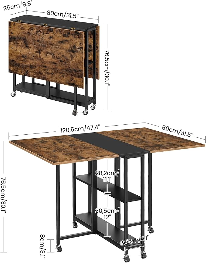 Folding Dining Table and Round Side Table,Movable Dining Table, Expandable Kitchen Table,2-Tier End Table, Small Round Nightstand with Sturdy Metal Tube TCZ01BF-TBZ01BF