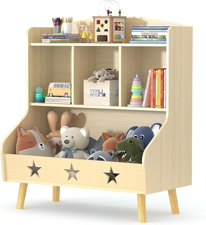 Cube Bookshelf Storage Organizer Bookcase, Wide Open Storage Bookcase for Toddlers, Freestanding Display Bookshelve, Modern Toy Shelf for Bedroom, Living Room, Nursery and Classroom(Oak)
