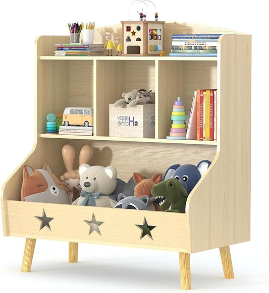 Cube Bookshelf Storage Organizer Bookcase, Wide Open Storage Bookcase for Toddlers, Freestanding Display Bookshelve, Modern Toy Shelf for Bedroom, Living Room, Nursery and Classroom(Oak)