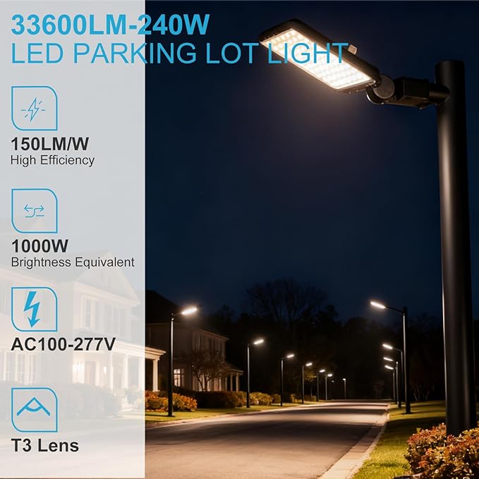 Lightdot LED Parking Lot Lights 240W 36,000LM Parking Lot Lights Outdoor 5000K IP65 Led Pole Light with Photocell, Slip Fitter Mounting for Parking Lot,Yard,Driveway-2Pack-7Yrs Warranty