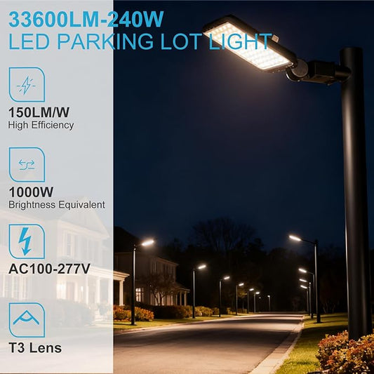Lightdot LED Parking Lot Lights 240W 36,000LM Parking Lot Lights Outdoor 5000K IP65 Led Pole Light with Photocell, Slip Fitter Mounting for Parking Lot,Yard,Driveway-2Pack-7Yrs Warranty
