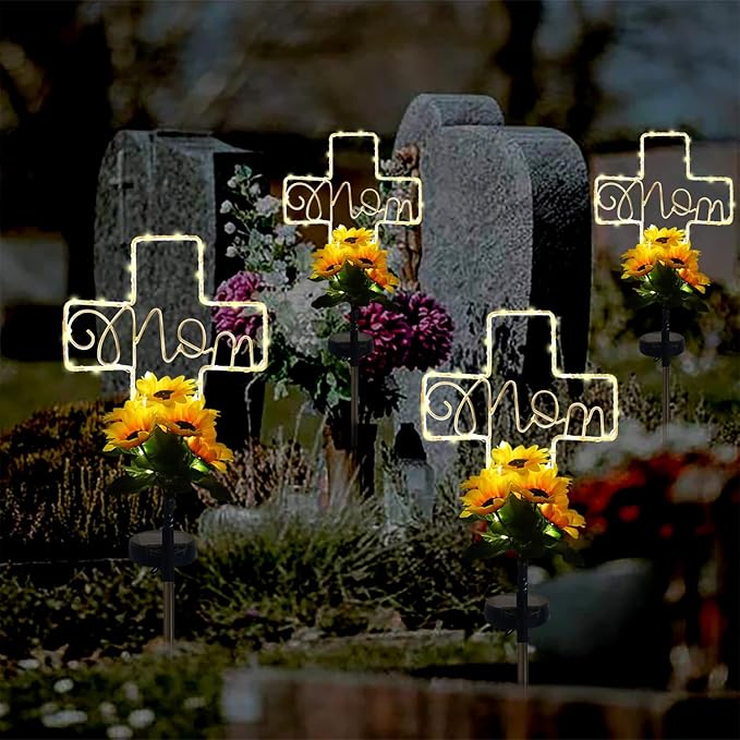 Lmtocs Solar Cross Lights for Grave Decorations, Memorial Sympathy Gifts for Loss of Mom, Waterproof Mom Cemetery Decorations for Grave for Mother Day,Birthday in Heaven,Christmas,Memorial Day