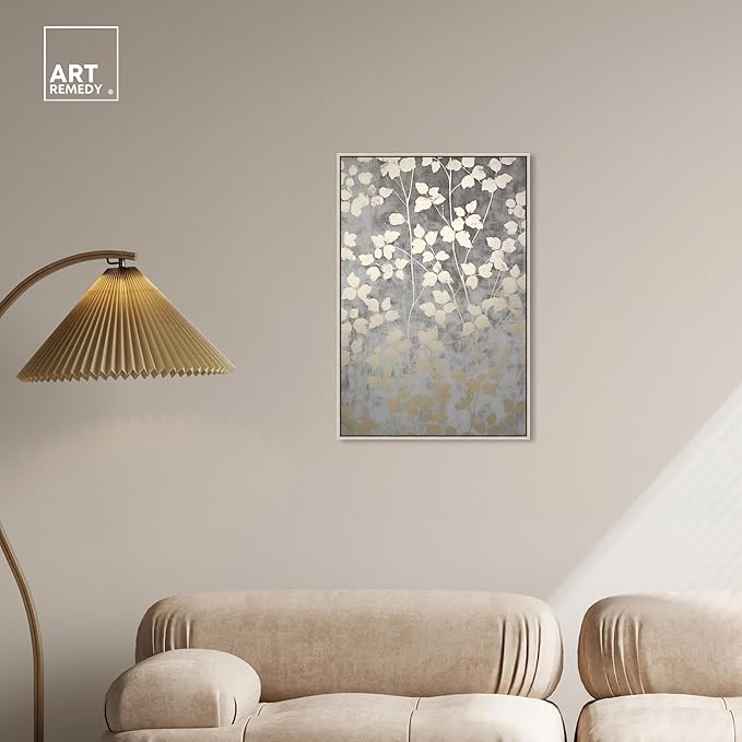 Art Remedy Silvery Gray Garden Canvas Elegant Floral Wall Art, Silver Frame, 20" x 30"