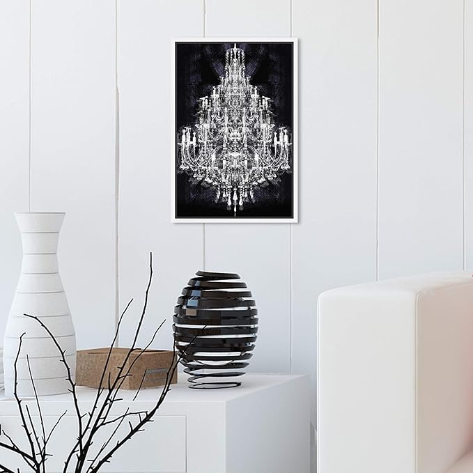 The Oliver Gal Artist Co. Fashion and Glam Framed Wall Art Canvas Prints 'Montecarlo Crystal' Chandeliers Home Décor, 10" x 15", White, Black