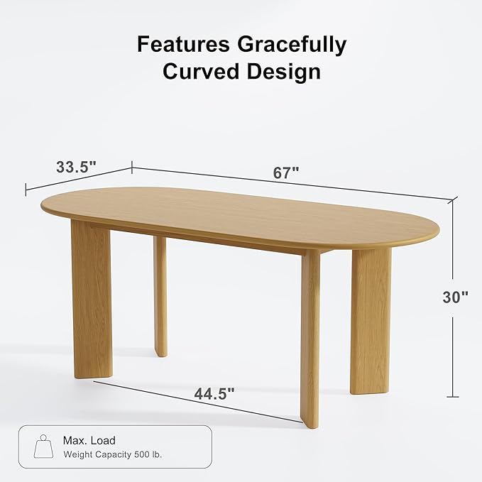 Casaphoria 67" Farmhouse Dining Table for 6，Wood Oval Living Room Table, Modern Kitchen Table with Sturdy Base & Thickened Tabletop, Easy to Assembly & Clean, Oak