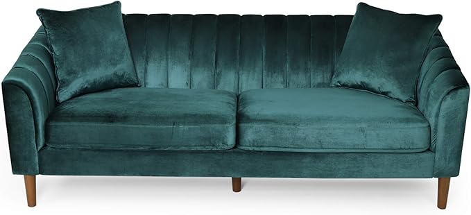 Christopher Knight Home Susan Velvet 3 Seater Sofa, Teal + Dark Brown