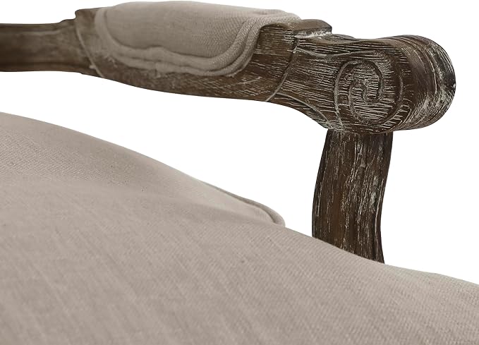 Lexicon Oak Distressed Solid Wood Accent Chair with Feather Down Seating, Natural Linen Fabric Padded Armchair for Living Room, Bedroom, Reading Room, or Sunroom, Neutral