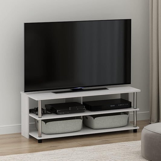 Furinno Sully 3-Tier Stand for TV up to 48 Inch, White Oak/Chrome