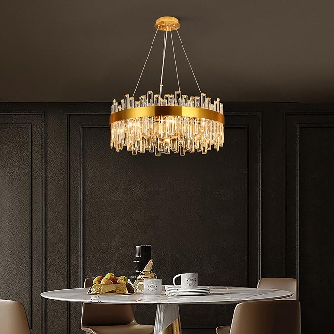 16 Light Gold Crystal Chandelier | Dia 24" Modern Round Crystal Chandeliers for Dining Room | Luxury Ceiling Light Fixture for Living Room | Bedroom | Entryway | Kitchen Island | Foyer
