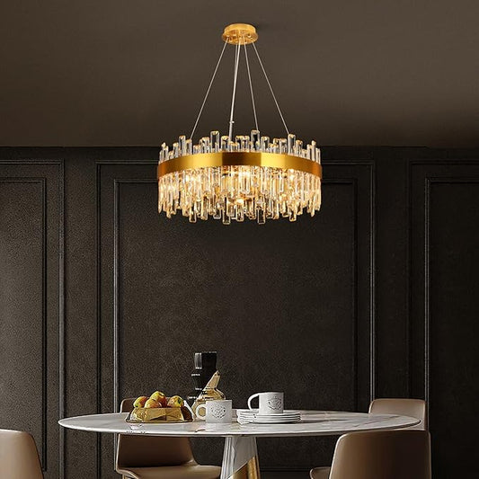 16 Light Gold Crystal Chandelier | Dia 24" Modern Round Crystal Chandeliers for Dining Room | Luxury Ceiling Light Fixture for Living Room | Bedroom | Entryway | Kitchen Island | Foyer