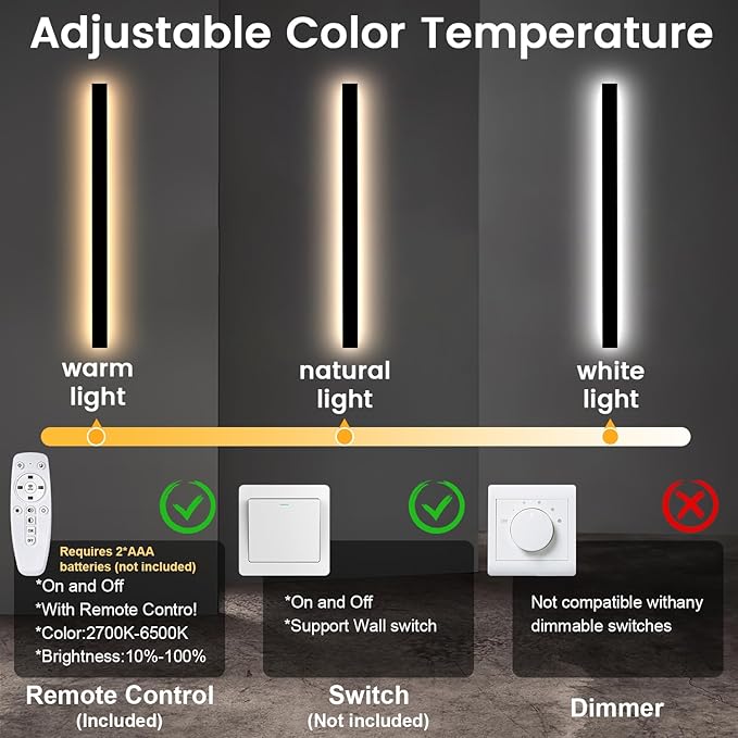 Exterior Wall Lights for House - 31.5inch Long Strip Modern Outdoor Light Wall Fixture Sconce, Dimmable Outside Garage Exterior Lights, Black Wall Mount Lighting for Porch Corridor, Garage