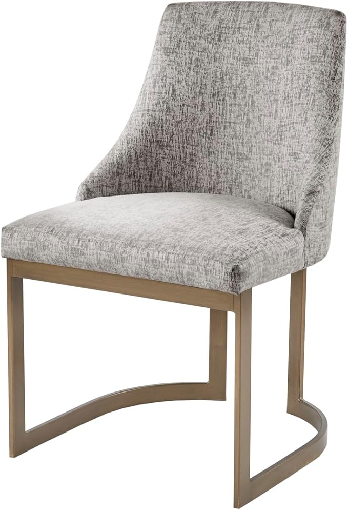 Madison Park Bryce Parsons Upholstered Accent Dining Chairs Set of 2, Padded Seat with Cushion, Antique Gold Metal Frame Back and Sled Leg, Contemporary Modern Chic for Kitchen, Grey