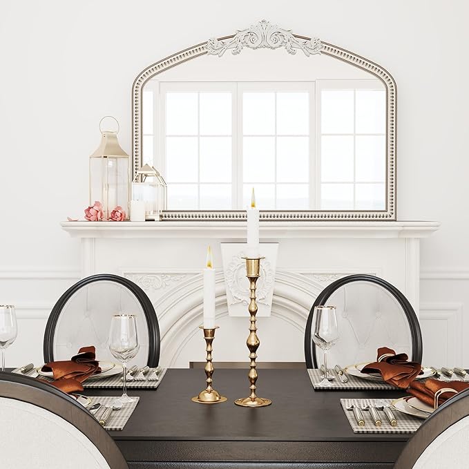 Large Baroque Arched Wall Mirror: 42x32 Inchces Wooden Mirror - Ornate Vintage Decorative Mirrors for Living Room, Entryway, Bedroom, Fireplacce