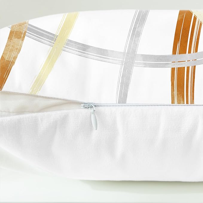 CaliTime Throw Pillow Cases Pack of 2 Cozy Fleece Arc-Shaped Abstract Geometric Lines Decorative Cushion Covers for Couch Bed Sofa Farmhouse Decoration 26 X 26 Inches Burnt Orange Light Gold Grey