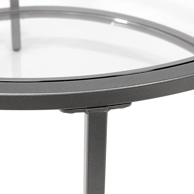 Camber Elite Metal and Glass Round Nesting Coffee Table Set, 35 Inches