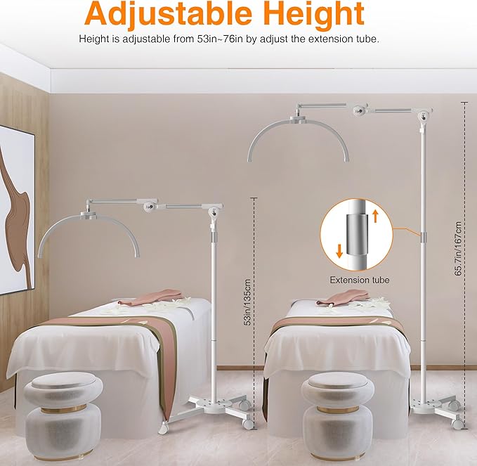 CHICLUX Lash Light for Eyelash Tech, Foldable LED Half Moon Lash Lamp with Phone Holder and Wheeled Base, Dimmable Floor Lamp for Reading, Esthetician Light for Eyelash, Tattoo
