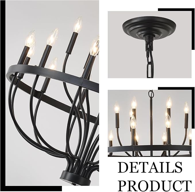 HHR 18-Light Farmhouse Foyer Chandelier Entryway High Ceiling 32 Inch, Modern Black Chandelier for Dining Room, Candle Light Fixtures for Bedroom Hallway Kitchen Living Room