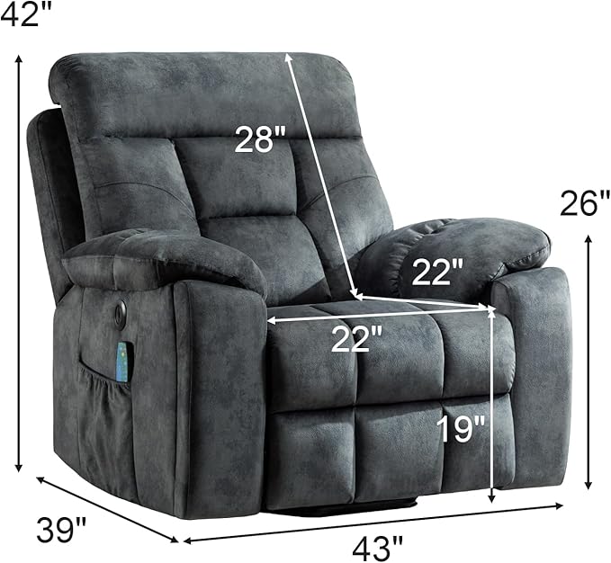 EBELLO Power Lift Recliner Chair with Massage and Heat, Soft Fabric Massage Recliner for Adults with Hidden Cup Holders, Side Pocket, Overstuffed Single Sofa for Living Room, Dark Greenish-Grey
