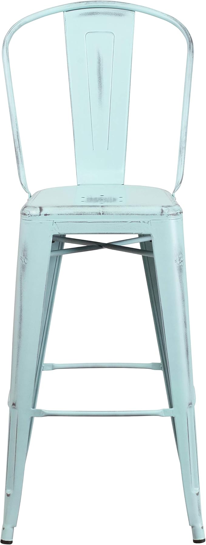 Flash Furniture Commercial Grade 30" High Distressed Green-Blue Metal Indoor-Outdoor Barstool with Back