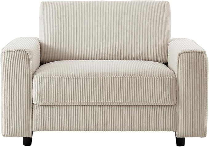 AC Pacific Derek 3 Piece Modern Corduroy Couches for Living Room, Tufted Sofas with Plush Upholstery, High-Density Foam, Sleek Black Legs, Durable Wooden Frame, Sofa, Loveseat and Chair Set, Beige