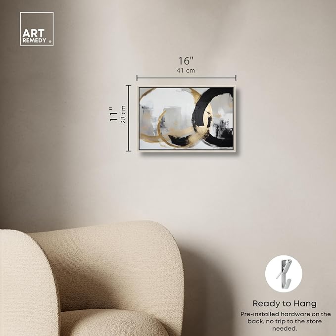 Art Remedy Another Dimension Canvas Modern Black White Abstract Wall Art, Silver Frame, 15" x 10"